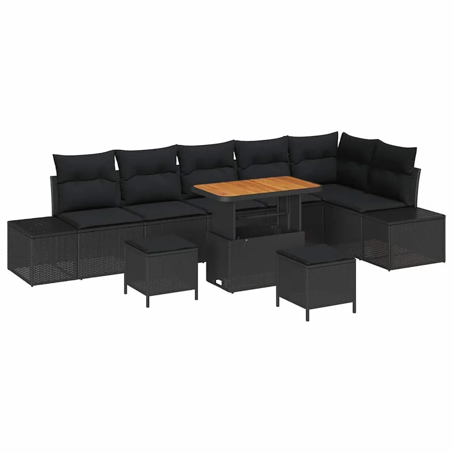 Ensemble de canapé de jardin avec coussin 9 pcs Noir polyrotin - 2