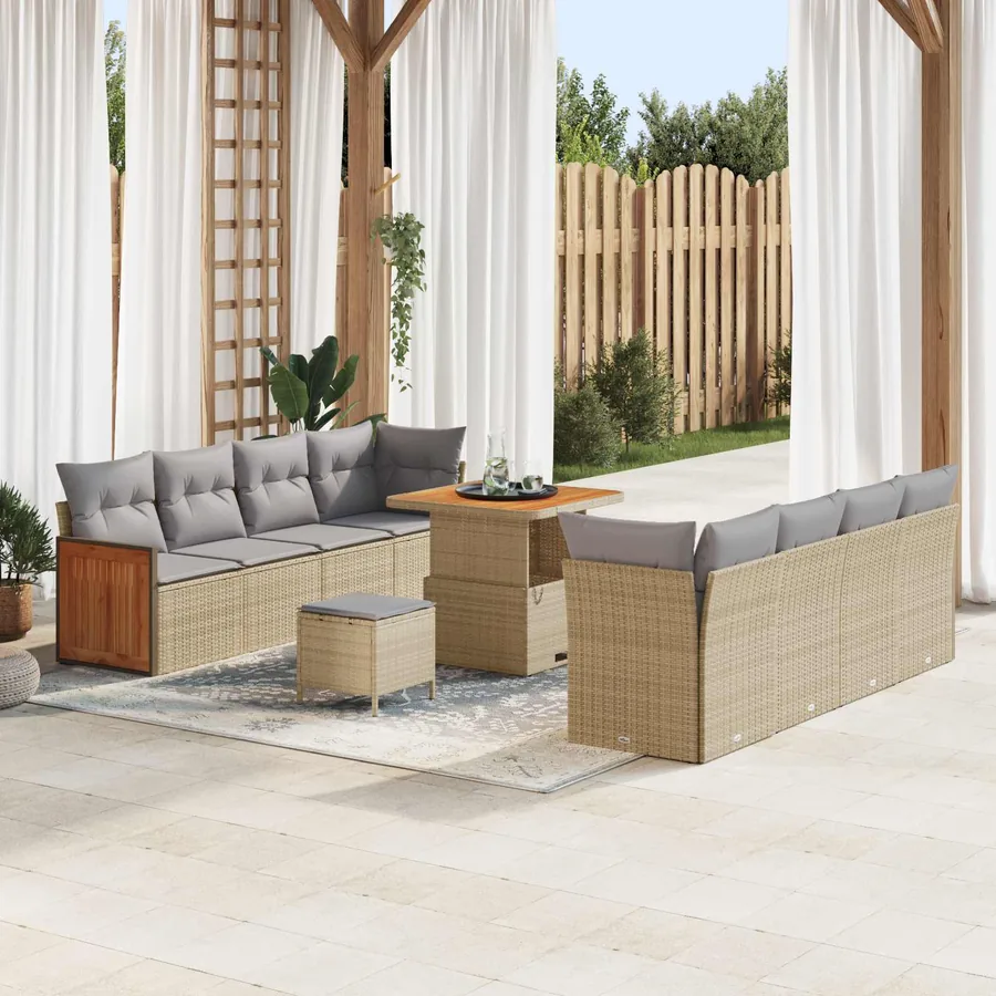 Ensemble de canapé de jardin 11 pcs Beige et Gris clair