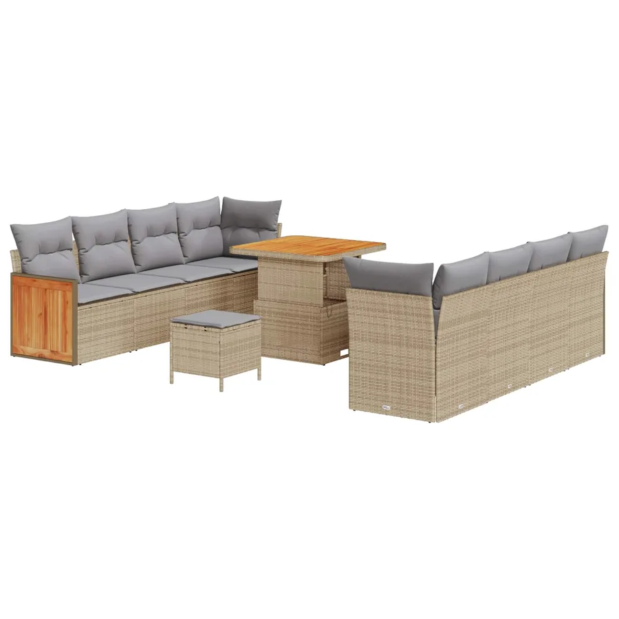 Ensemble de canapé de jardin 11 pcs Beige et Gris clair - 2