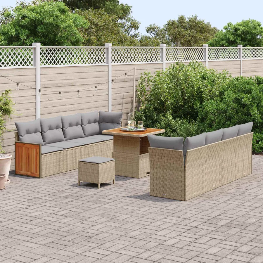 Ensemble de canapé de jardin 11 pcs Beige et Gris clair - 3