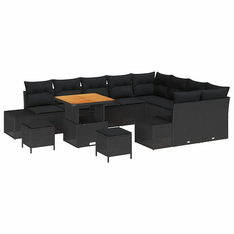Ensemble de canapé de jardin avec coussin 12 pcs Noir polyrotin - 2