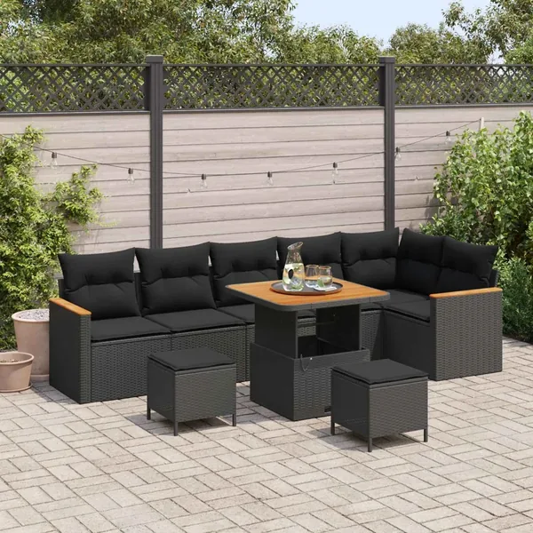 Ensemble de canapé de jardin 9 pcs Noir polyrotin