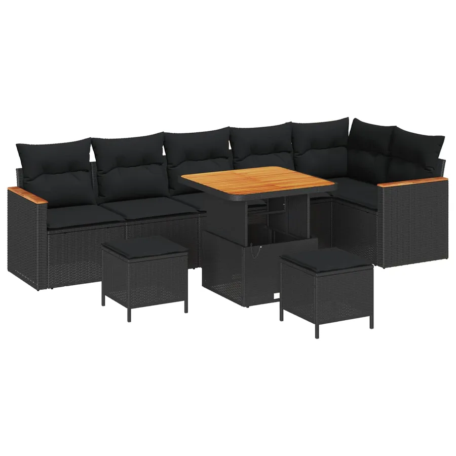 Ensemble de canapé de jardin 9 pcs Noir polyrotin - 2
