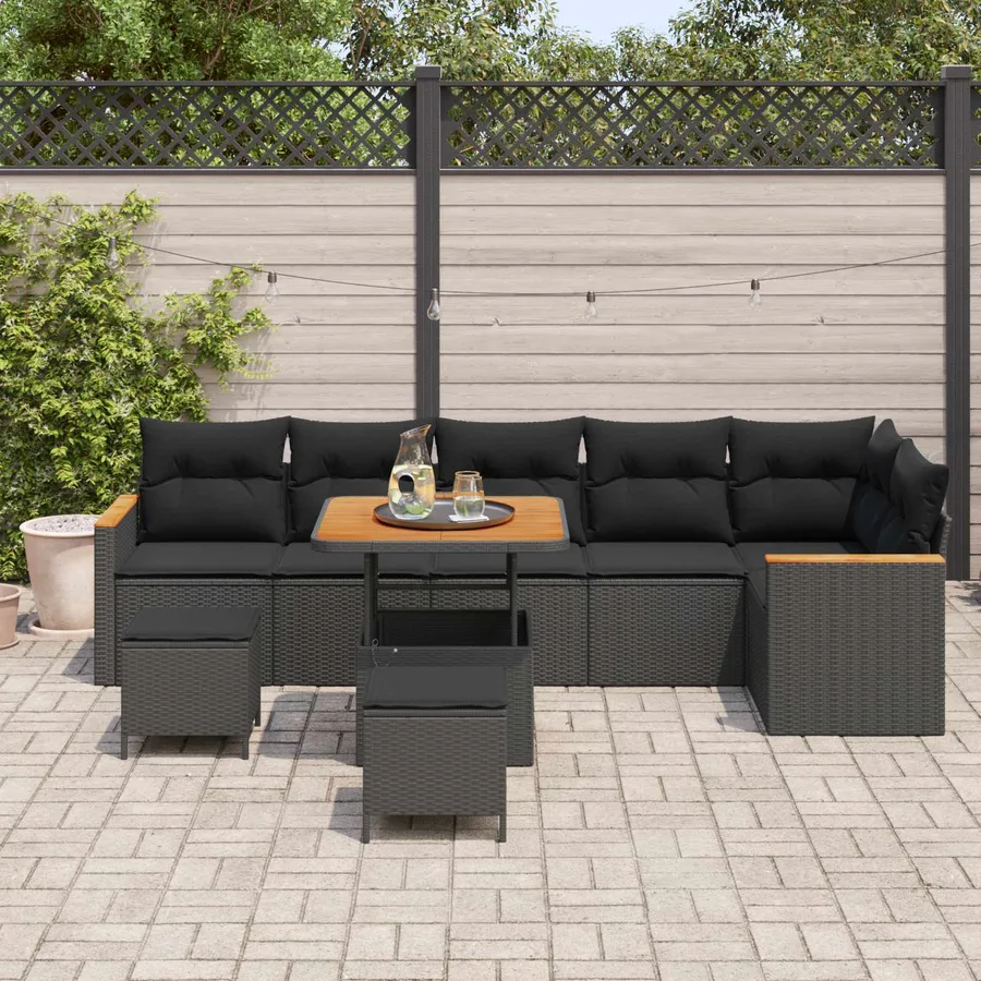 Ensemble de canapé de jardin 9 pcs Noir polyrotin - 3