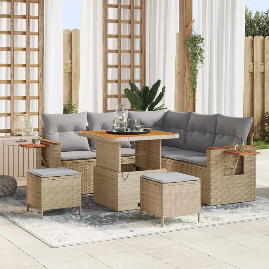 Ensemble de canapé de jardin 8 pcs Beige polyrotin