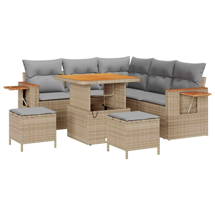 Ensemble de canapé de jardin 8 pcs Beige polyrotin - 2