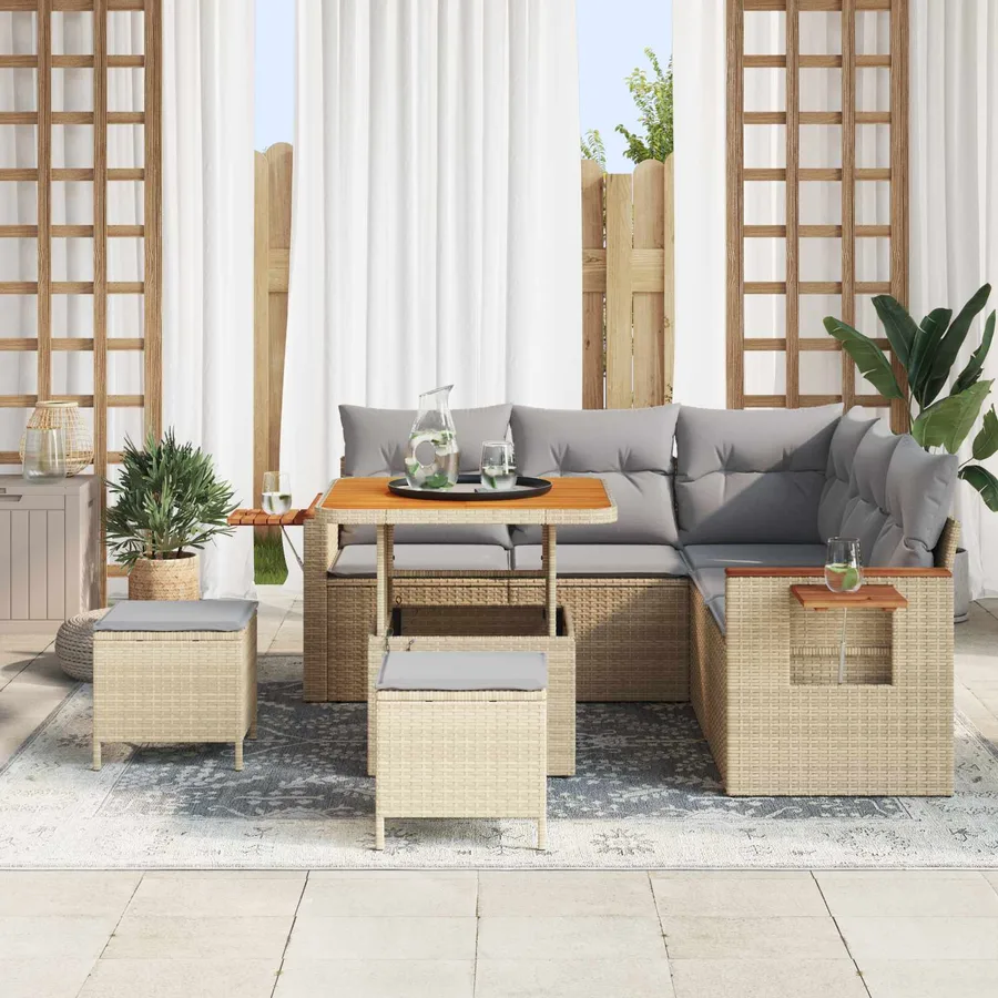 Ensemble de canapé de jardin 8 pcs Beige polyrotin - 3