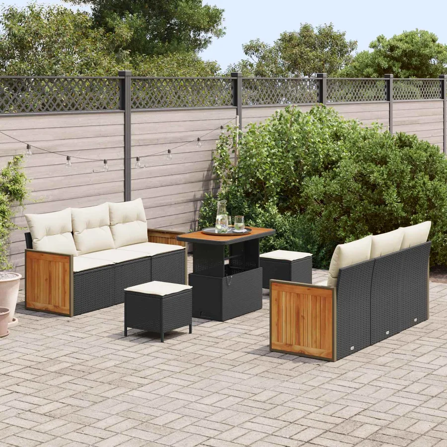 Ensemble de canapé de jardin avec coussin 9 pcs Noir et Crème - 3