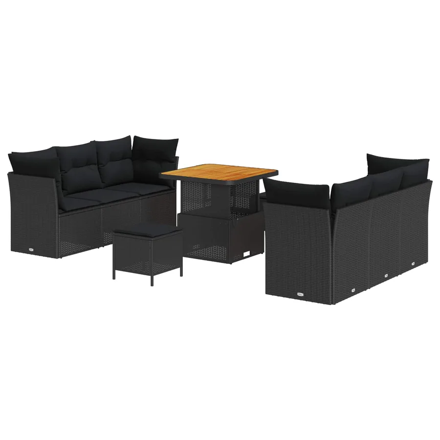 Ensemble de canapé de jardin avec coussin 9 pcs Noir polyrotin - 2