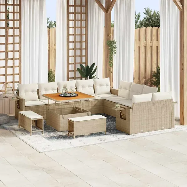 Ensemble de canapé de jardin 13 pcs Beige polyrotin