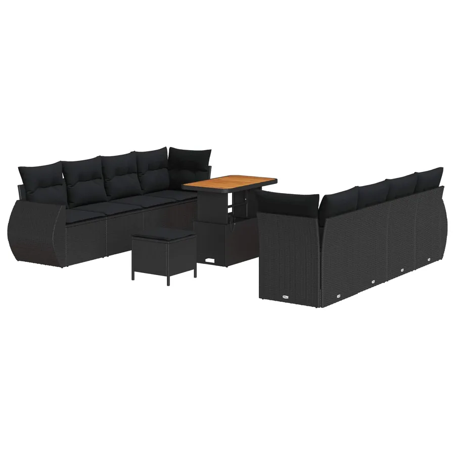 Ensemble de canapé de jardin 11 pcs Noir Poly rotin - 2
