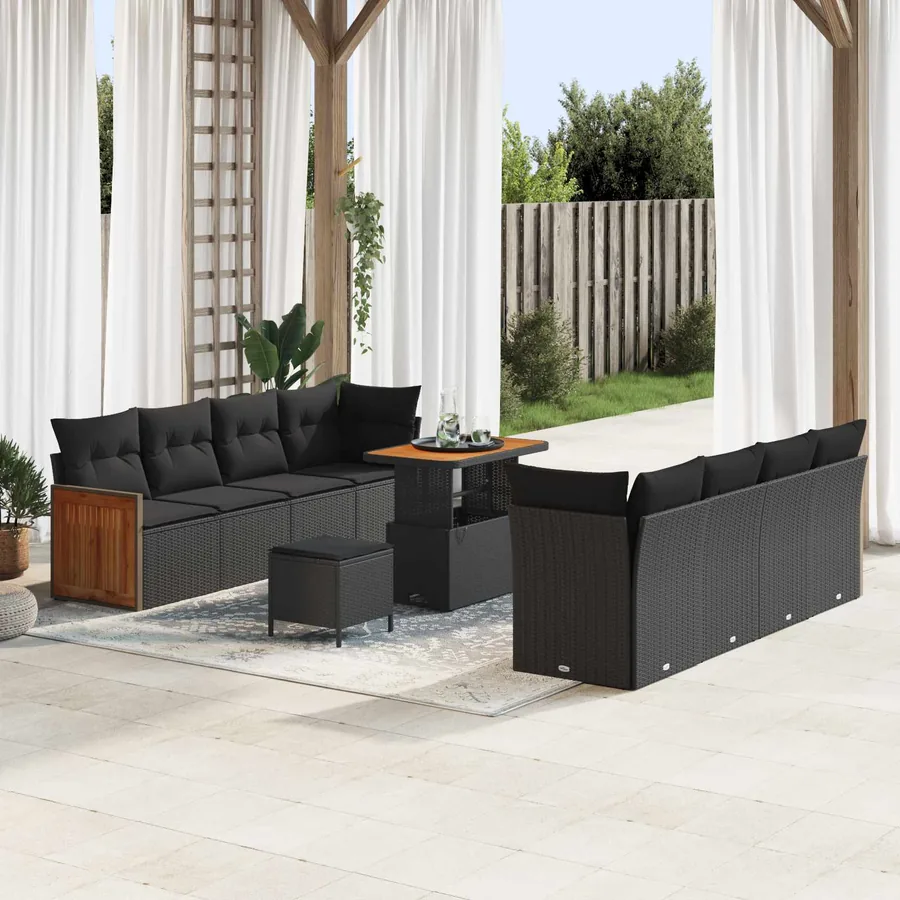 Ensemble de canapé de jardin avec coussin 12 pcs Noir polyrotin