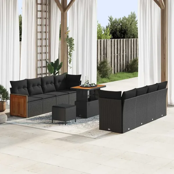 Ensemble de canapé de jardin avec coussin 12 pcs Noir polyrotin