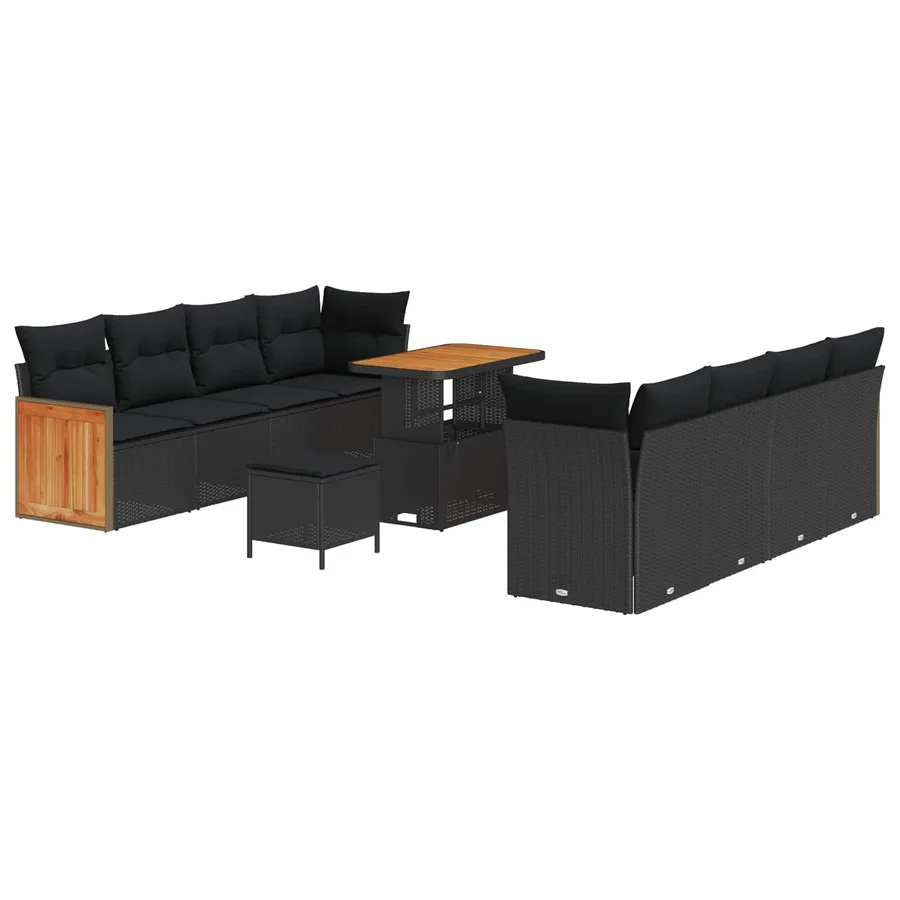Ensemble de canapé de jardin avec coussin 12 pcs Noir polyrotin - 2