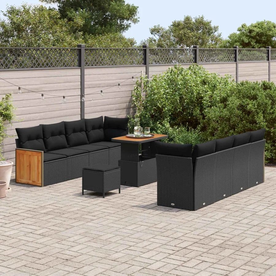 Ensemble de canapé de jardin avec coussin 12 pcs Noir polyrotin - 3
