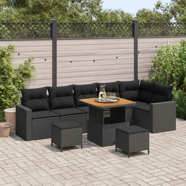 Ensemble de canapé de jardin avec coussin 11 pcs Noir polyrotin