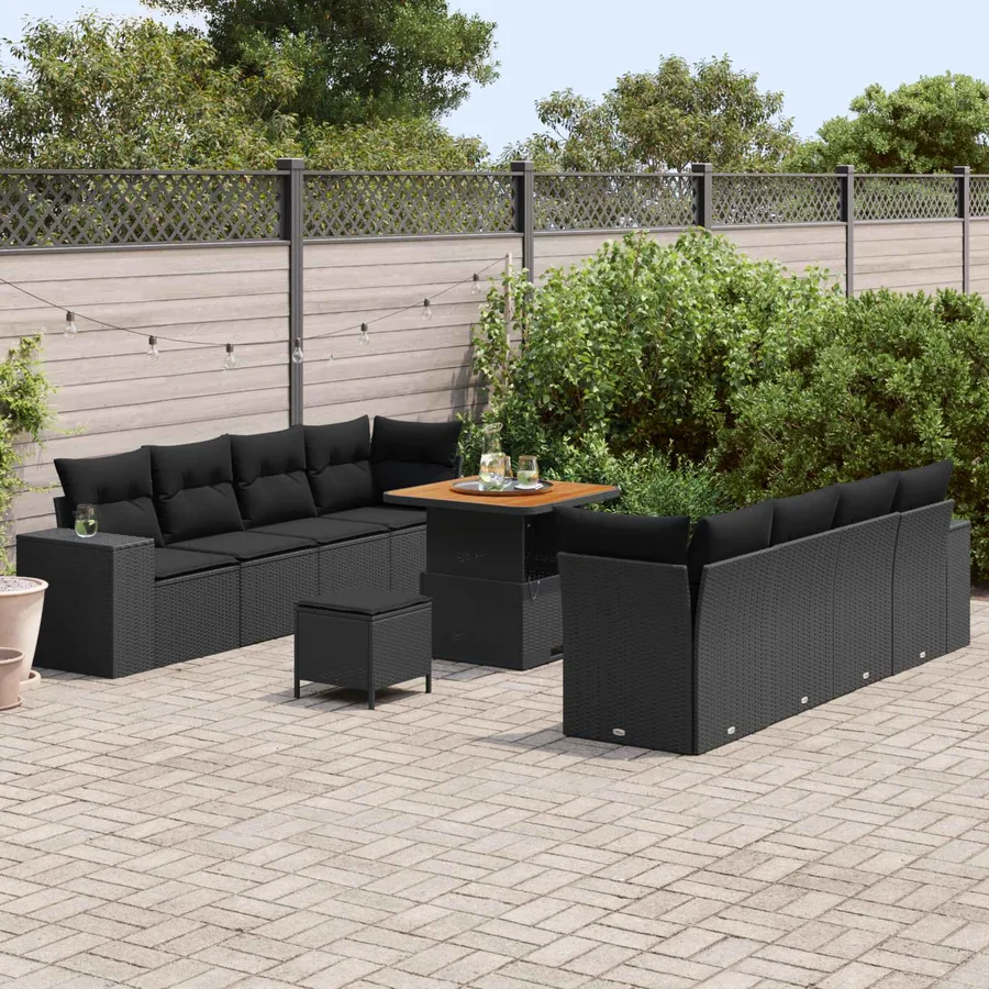 Ensemble de canapé de jardin avec coussin 11 pcs Noir polyrotin - 3