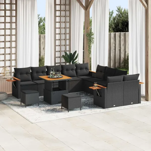 Ensemble de canapé de jardin avec coussin 17 pcs Noir polyrotin