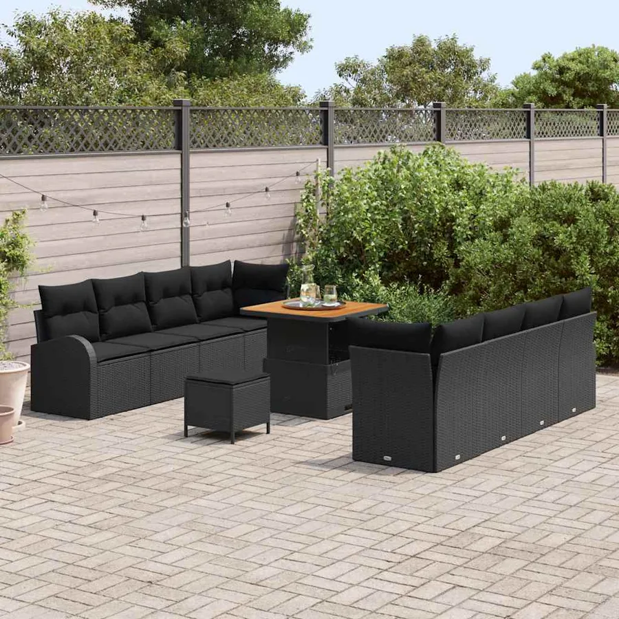 Ensemble de canapé de jardin avec coussin 11 pcs Noir - 3