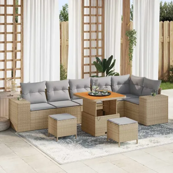 Ensemble de canapé de jardin 9 pcs Beige et Gris clair