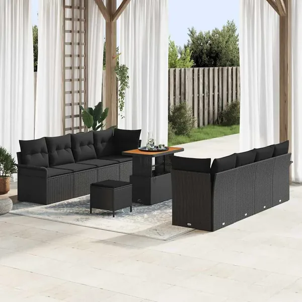 Ensemble de canapé de jardin avec coussin Noir 90 x 55 x 71 cm