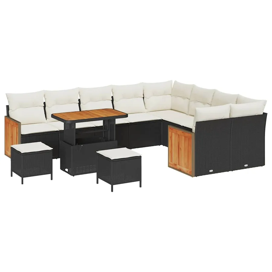 Ensemble de canapé de jardin 13 pcs Noir et Crème polyrotin - 2
