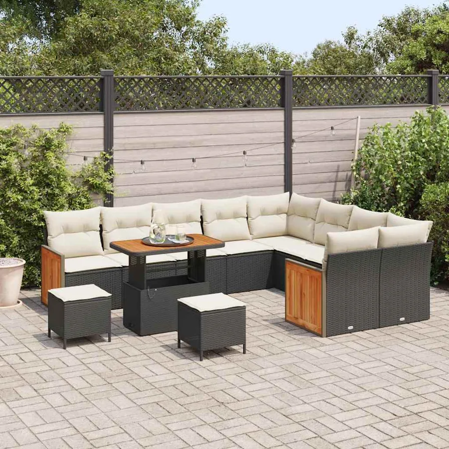 Ensemble de canapé de jardin 13 pcs Noir et Crème polyrotin - 3