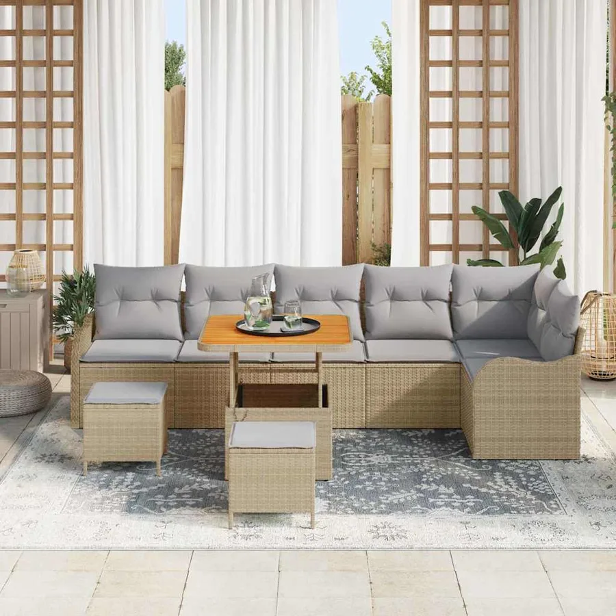Ensemble de canapé de jardin 9 pcs Beige et Gris clair - 3