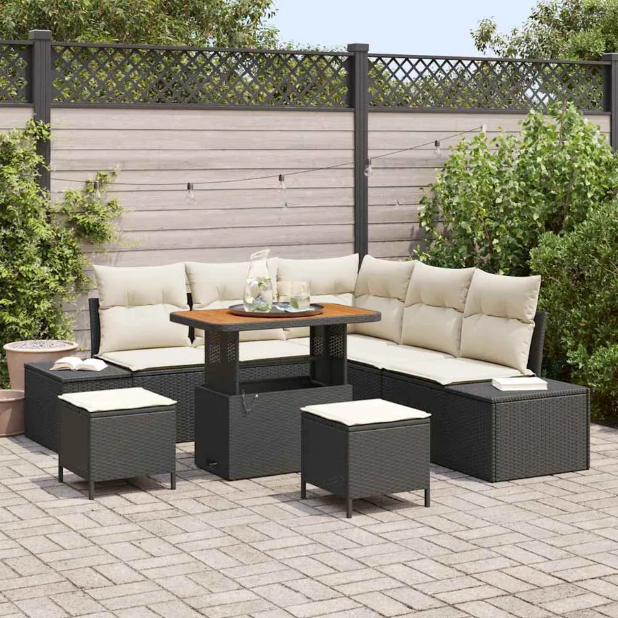 Ensemble de canapé de jardin avec coussin 8 pcs Noir Poly rotin