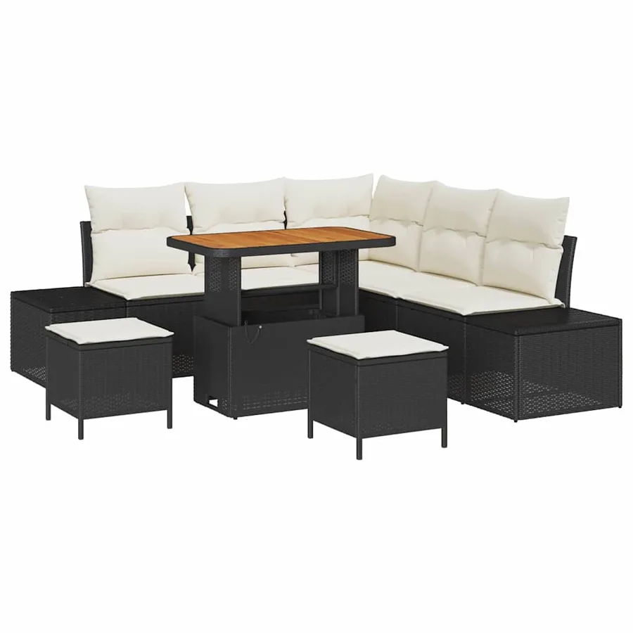 Ensemble de canapé de jardin avec coussin 8 pcs Noir Poly rotin - 2