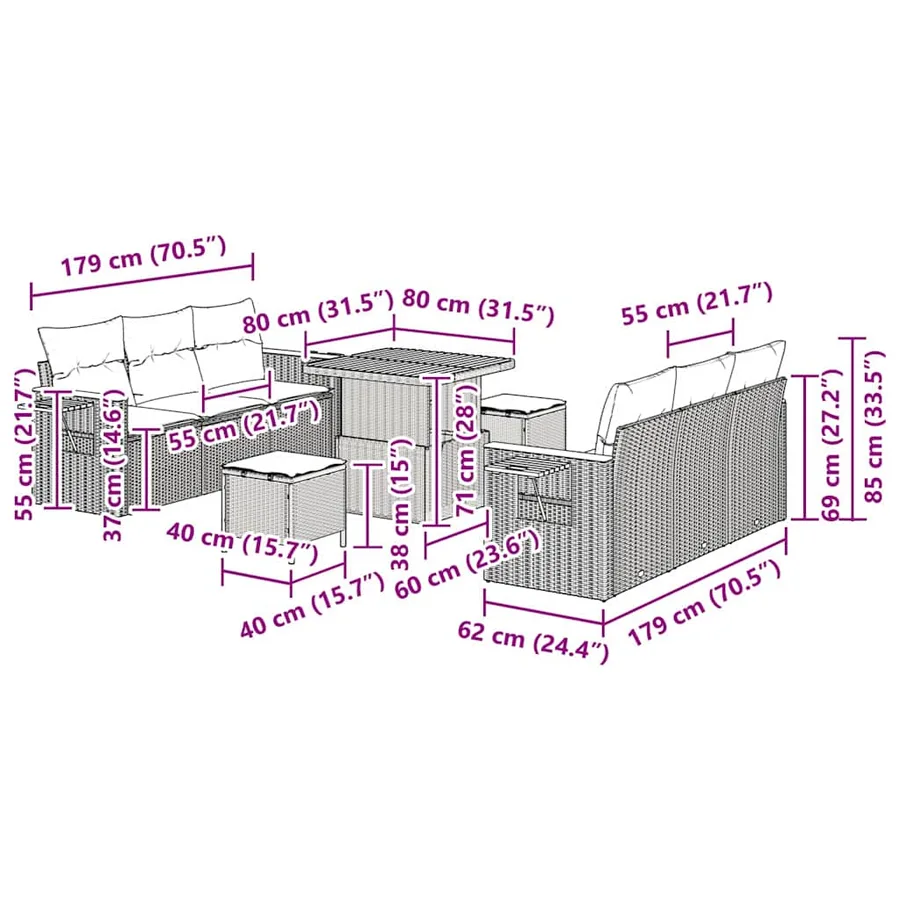 Ensemble de canapé de jardin 11 pcs Beige et Gris clair - 16