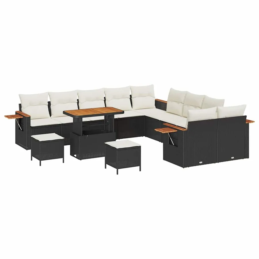 Ensemble de canapé de jardin 17 pcs Noir et Crème polyrotin - 2