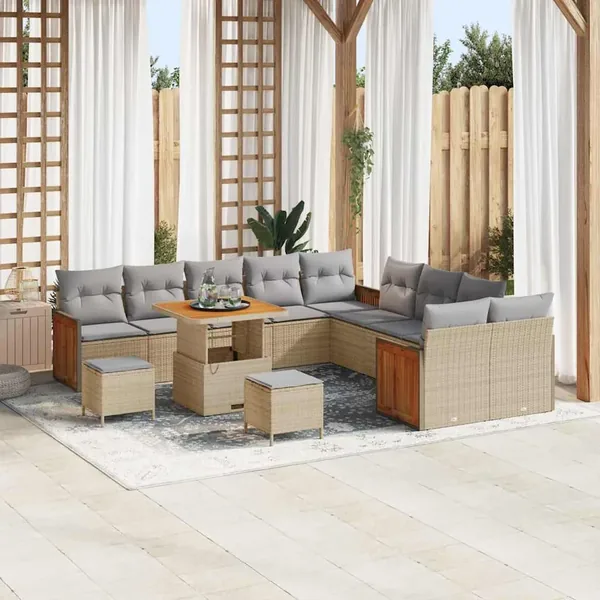 Ensemble de canapé de jardin 17 pcs Beige et Gris clair