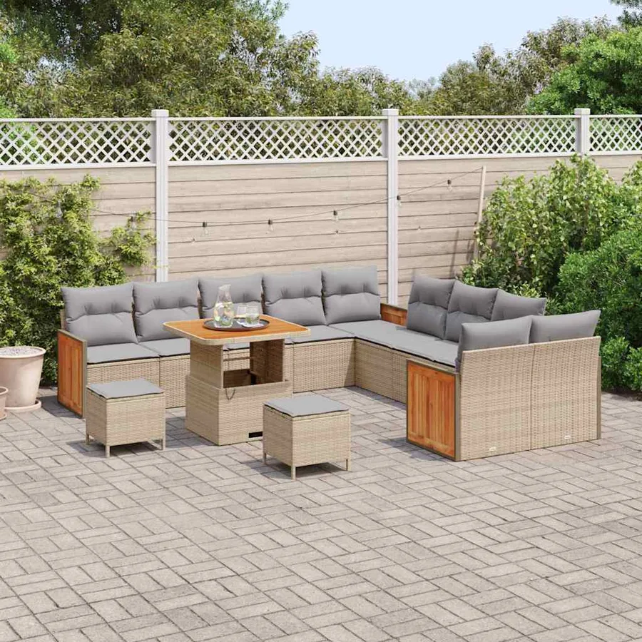 Ensemble de canapé de jardin 17 pcs Beige et Gris clair - 3