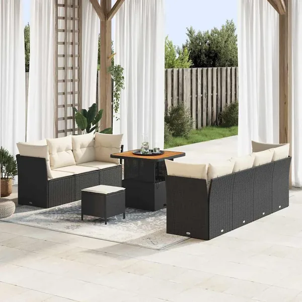 Ensemble de canapé de jardin 10 pcs Noir polyrotin