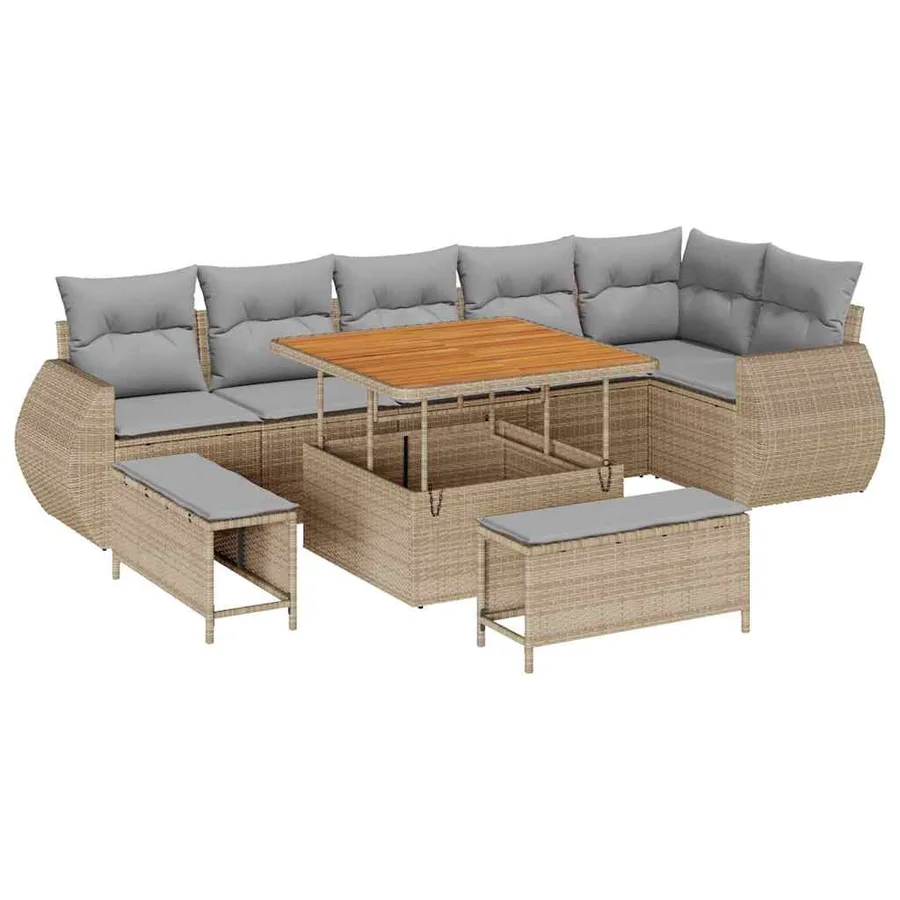 Ensemble de canapé de jardin 9 pcs Beige polyrotin - 2
