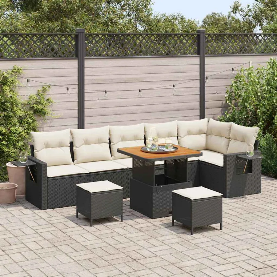 Ensemble de canapé de jardin 9 pcs Noir polyrotin