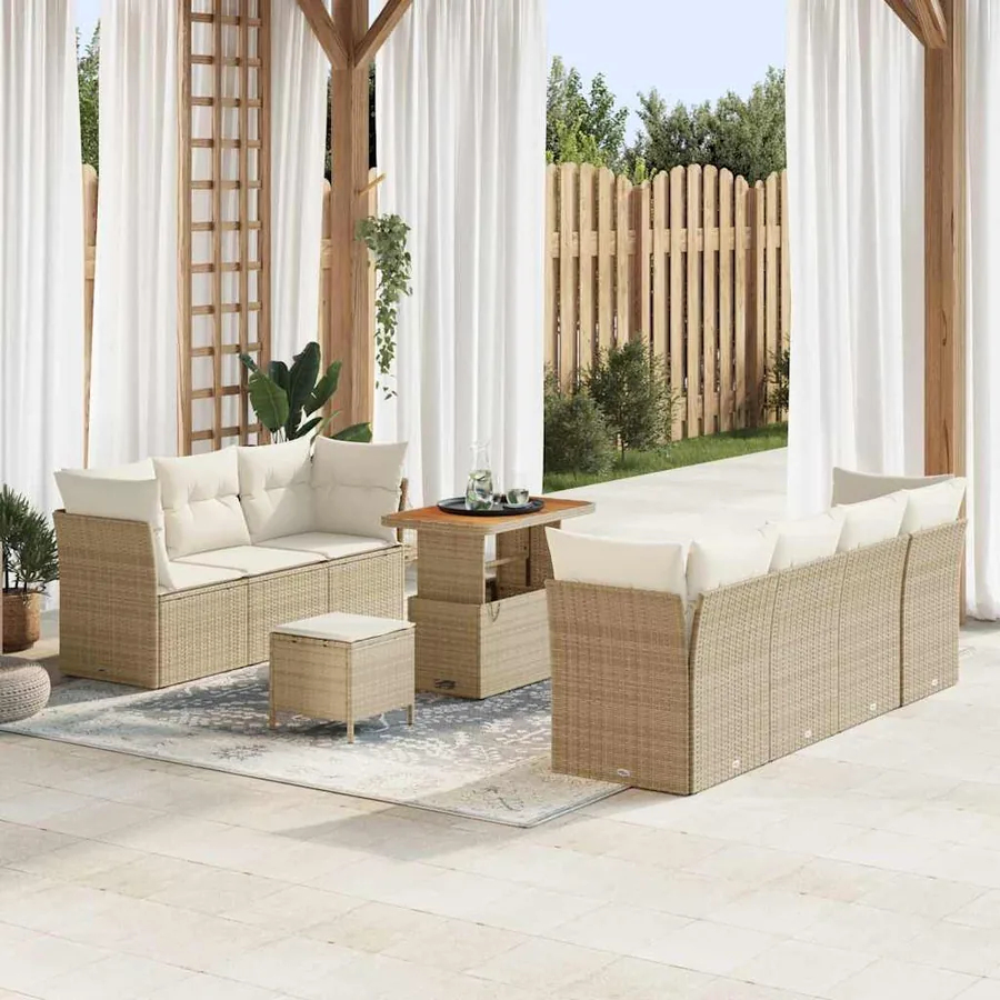 Ensemble de canapé de jardin 10 pcs Beige polyrotin