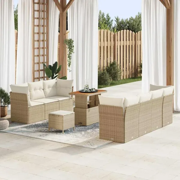 Ensemble de canapé de jardin 10 pcs Beige polyrotin
