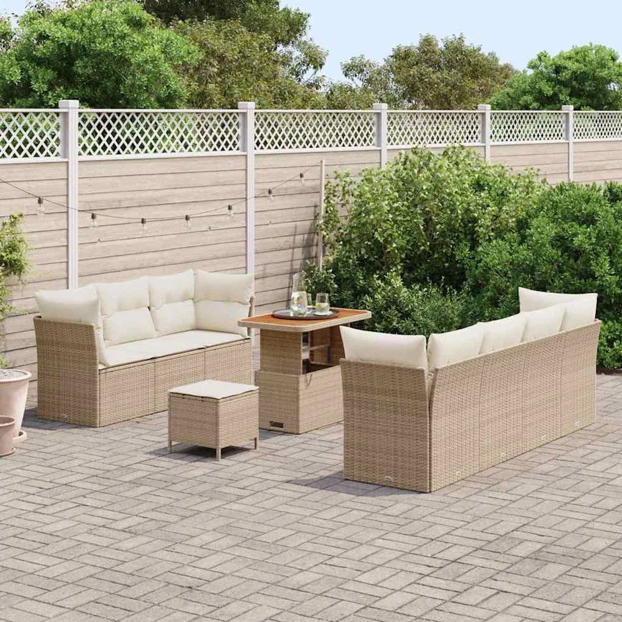 Ensemble de canapé de jardin 10 pcs Beige polyrotin - 3
