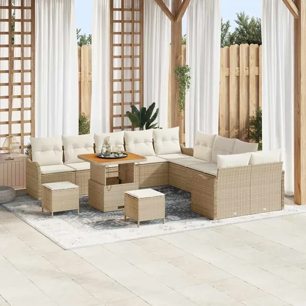 Ensemble de canapé de jardin 13 pcs Beige polyrotin