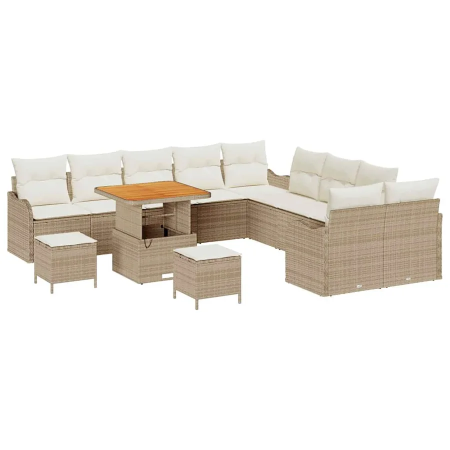 Ensemble de canapé de jardin 13 pcs Beige polyrotin - 2