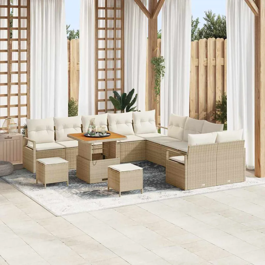 Ensemble de canapé de jardin 13 pcs Beige polyrotin