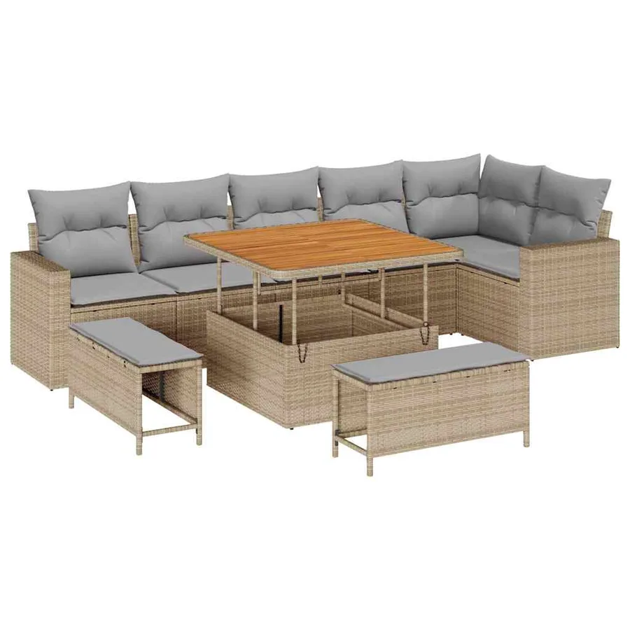 Ensemble de canapé de jardin 9 pcs Beige polyrotin - 2