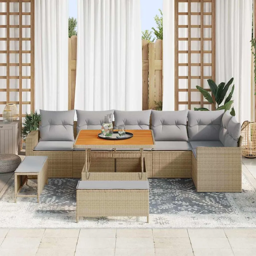 Ensemble de canapé de jardin 9 pcs Beige polyrotin - 3