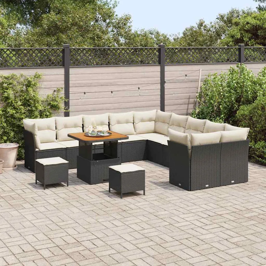 Ensemble de canapé de jardin 13 pcs Noir polyrotin - 3