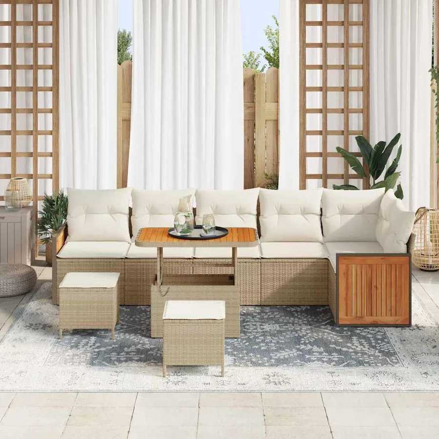 Ensemble de canapé de jardin 11 pcs Beige et crème polyrotin - 3