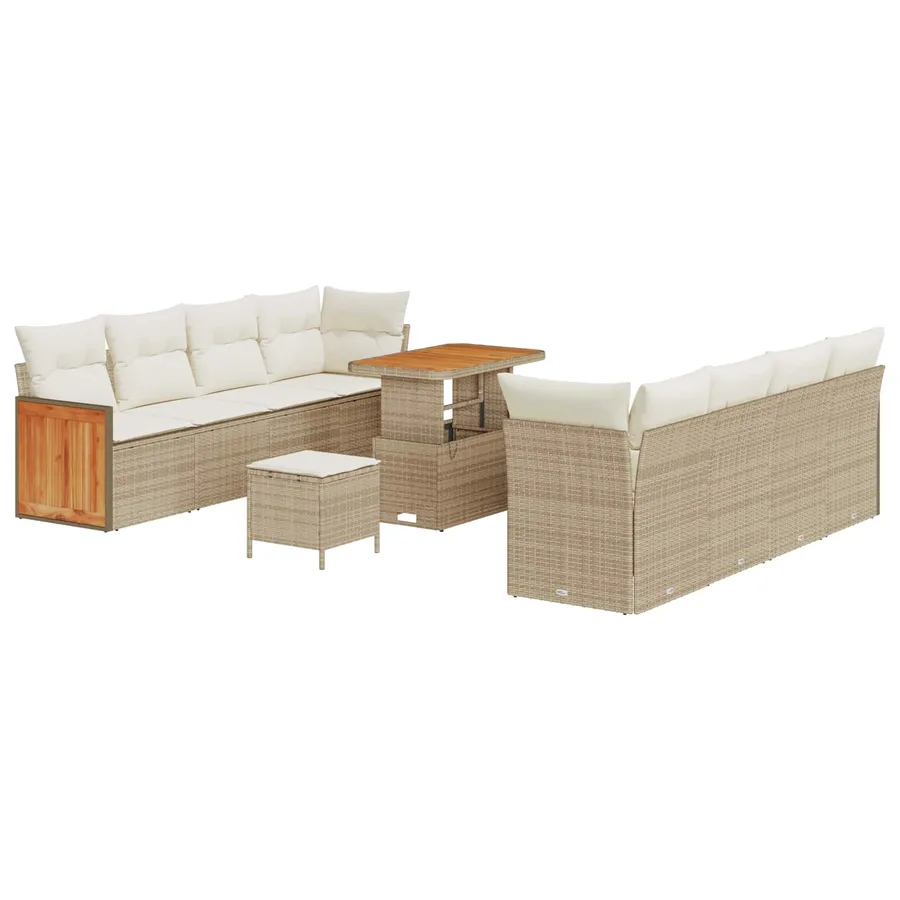 Ensemble de canapé de jardin avec coussin 11 pcs Beige et crème - 2