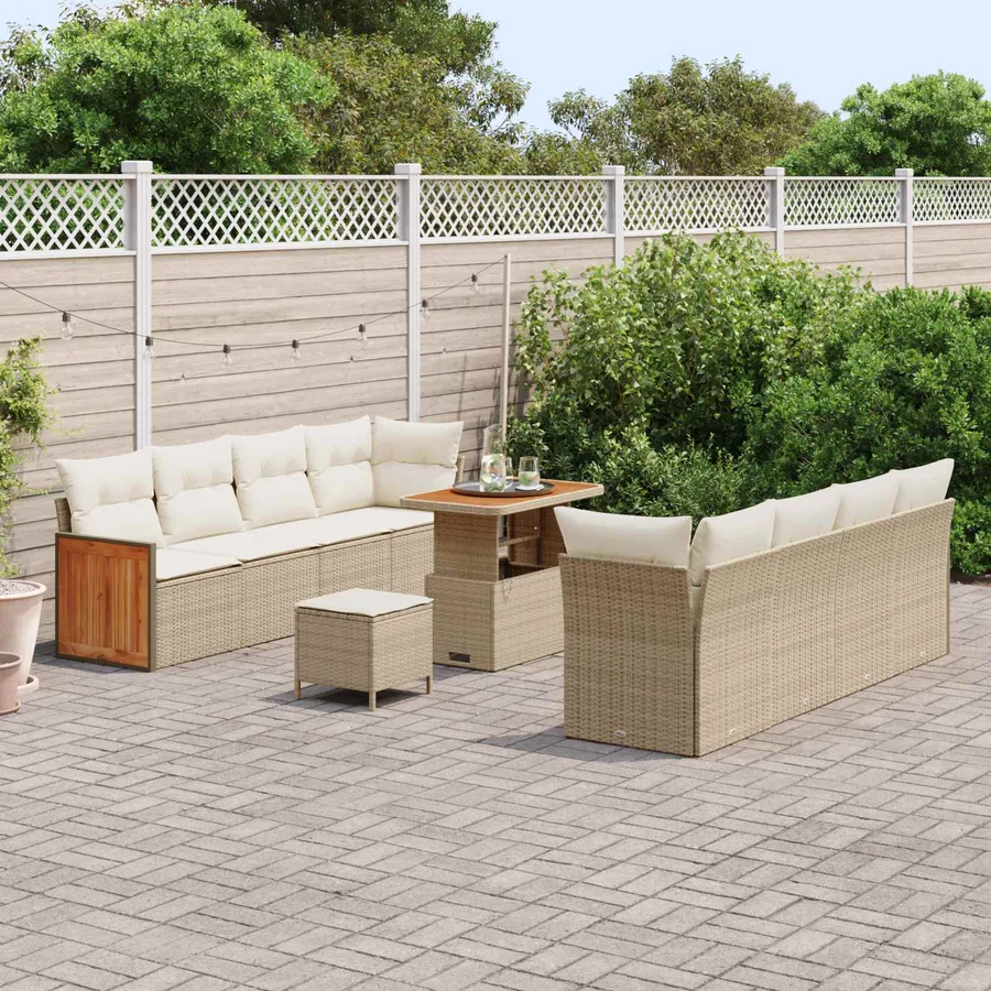 Ensemble de canapé de jardin avec coussin 11 pcs Beige et crème - 3