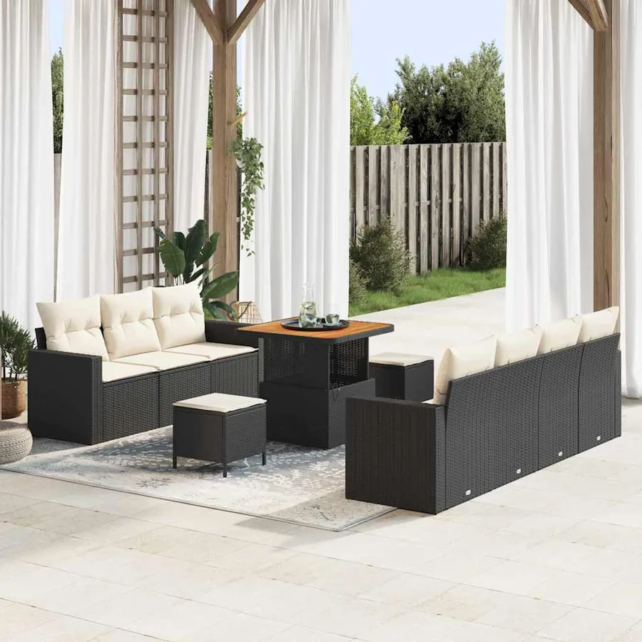 Ensemble de canapé de jardin avec coussin 10 pcs Noir polyrotin
